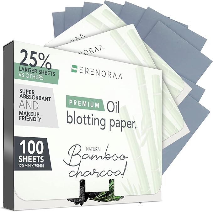 Premium Natural Bamboo Charcoal Oil Blotting Sheets for Face - 3x100 Sheets with Extra Large 5x3" Thick Blotting Paper for Oily Skin - Dispensable Portable Pack - Reduce Skin Acne - Makeup Friendly