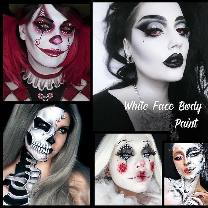 White Foundation Goth makeup,Full Coverage color changing foundation,liquid,creamy, waterproof, long-lasting makeup for Goth Clown Make up, Daily,Cosplay, Dramatic, Halloween Makeup