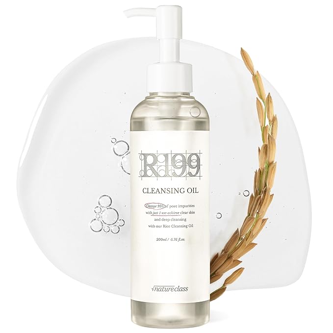 NATURECLASS] R199 Rice Cleansing Oil- Fast Emulsification, Pore-Cleansing, Blackhead Removal without Clogging Pores, Makeup Dissolving, and Hydrating Formula, Korean Skincare 6.76 Fl Oz