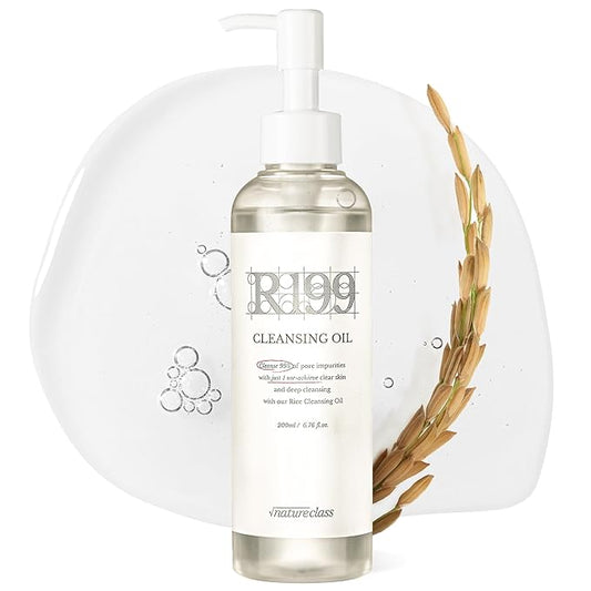 NATURECLASS] R199 Rice Cleansing Oil- Fast Emulsification, Pore-Cleansing, Blackhead Removal without Clogging Pores, Makeup Dissolving, and Hydrating Formula, Korean Skincare 6.76 Fl Oz