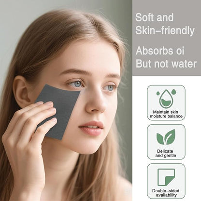 Bamboo Charcoal Oil Blotting Sheets 600 Counts – Makeup Friendly & Portable Facial Blotting Paper for Oily Skin | Natural Oil Absorbing, Travel-Size Pack (Gift-Ready)
