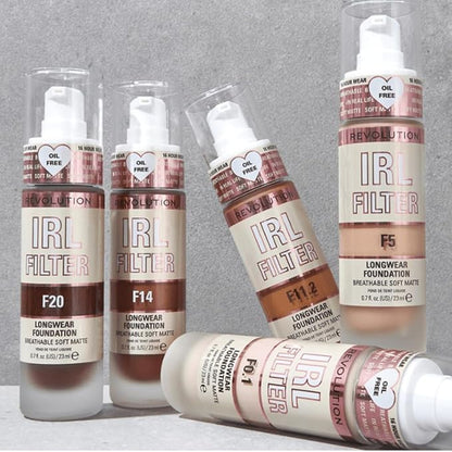 Revolution, IRL Filter Longwear Foundation, Soft & Breathable Formula, Medium to Full Coverage, Matte Finish, F1, 0.7 fl oz