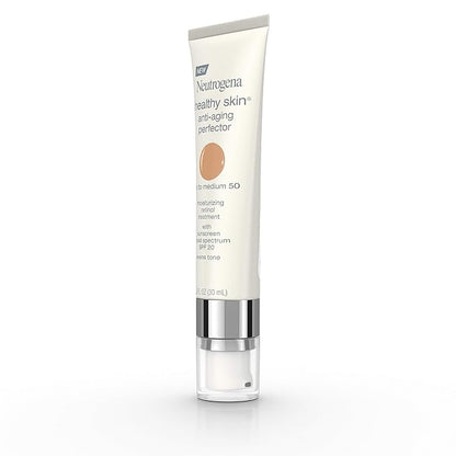 Neutrogena Healthy Skin Anti-Aging Perfector Tinted Facial Moisturizer and Retinol Treatment with Broad Spectrum SPF 20 Sunscreen with Titanium Dioxide, 50 Tan to Medium, 1 fl. oz (Pack of 2)