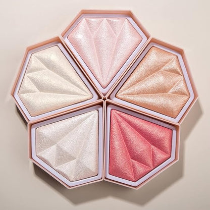AKARY Face Glitter Blush Pink Shimmer Highlighter Blusher Powder Makeup Cosmetics Facial Contour Corrector Shine Rouge (#01 Pearl White)