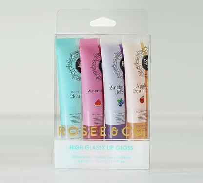 ROSÉE & CO Rosee Lip Gloss Vegan & Cruelty Free Treatment, Professional Make up, Long Lasting Glossy with Shea Butter, Moisturize, Protect & Smooth, High Shine, Non-Sticky - Set of 4-3