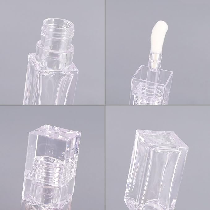 10 Pack Lip Gloss Tubes with Big Wand, Empty 6.5ML 0.22 Oz Transparent Square PTEG Lip Balm Tubes Concealer Containers for Women Girls DIY Makeup Lipgloss
