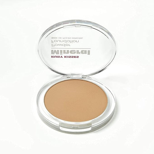 Ruby Kisses Mineral Pressed Powder Foundation, Medium to Full Coverage Natural Finish 0.35 Ounce (Rich Beige)