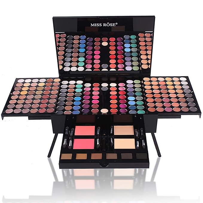 190 Colors Cosmetic Make up Piano Box Set,Combination with Eyeshadow /Facial Blusher /Eyebrow Powder /Eyeliner Pencil /Mirror,All-in-1 Makeup Gift Set (Color B)