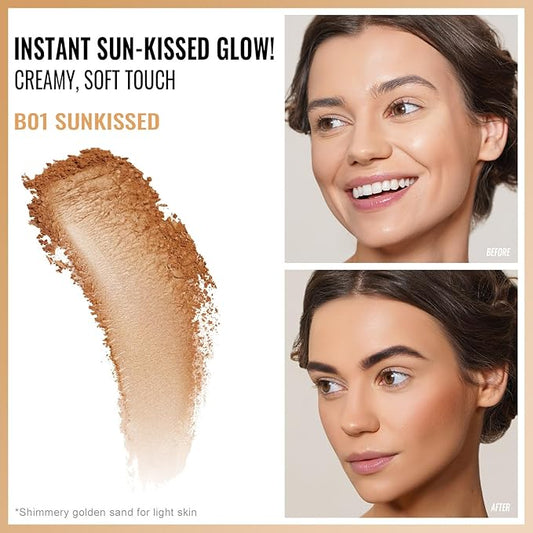 Oulac Shimmer Bronzer Powder Face Makeup with Mirror - Natural SunKissed Bronzer Look, Highly Pigmented,Long Lasting Glow, Easy to Blend, Vegan & Cruelty-Free
