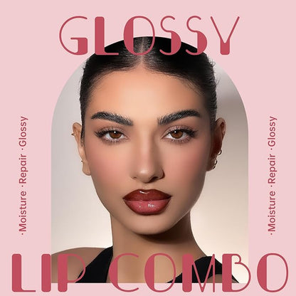 Nourishing Lip Gloss Moisturizing High Shine Fresh Lightweight Glossy Plumping Lip Combo or Women Long Wear Lip Glow Oil with Brown Lip Liner Set Non-Sticky Liquid Lipstick Makeup#12