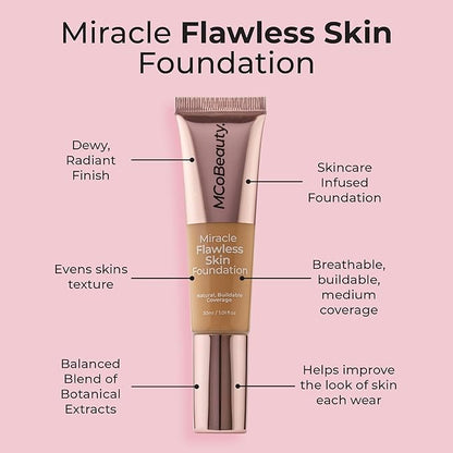 MCoBeauty Miracle Flawless Skin Foundation, 6 Natural Medium, Natural, Buildable Coverage for All-Day Wear, Vegan, Cruelty Free Cosmetics