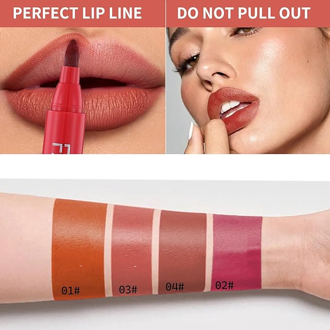 2 Color Lip Stain Tip Marker Set,Hydrating & Long Lasting Lip Liner Stain Waterproof Smudgeproof Lip Tint Matte Lip Maker with Easy Drawing Tip (Pumpkin + Cherry)