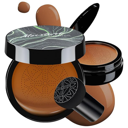 Mushroom Head Air Cushion CC Cream - BB Cream Foundation Makeup Moisturizing Concealer Long-Lasting, Cushion Foundation Full Coverage Self Adjusting for Mature Skin & All Skin Types (Dark Brown)