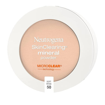 Neutrogena SkinClearing Mineral Acne-Concealing Pressed Powder Compact, Shine-Free & Oil-Absorbing Makeup with Salicylic Acid to Cover, Treat & Prevent Breakouts, Soft Beige 50,.38 oz