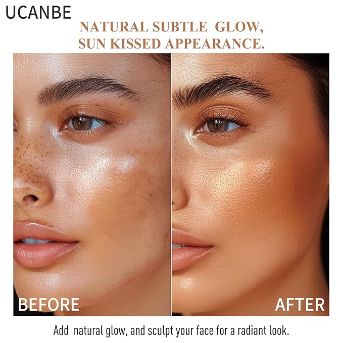 UCANBE Glow Bronzer, Long-Lasting Baked Shimmer Bronzing Powder - 03 Sunkissed Bronzer, Lightweight & Buildable Sun-kissed Satin Finish, Luminous Contour for Face, Cheeks, and Body