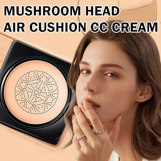 Mushroom Head Air Cushion CC Cream Foundation,2PCS Moisturizing BB Cream Cushion Foundation Makeup,Full Coverage Long Lasting Matte Concealer Base de Maquillaje（Natural）