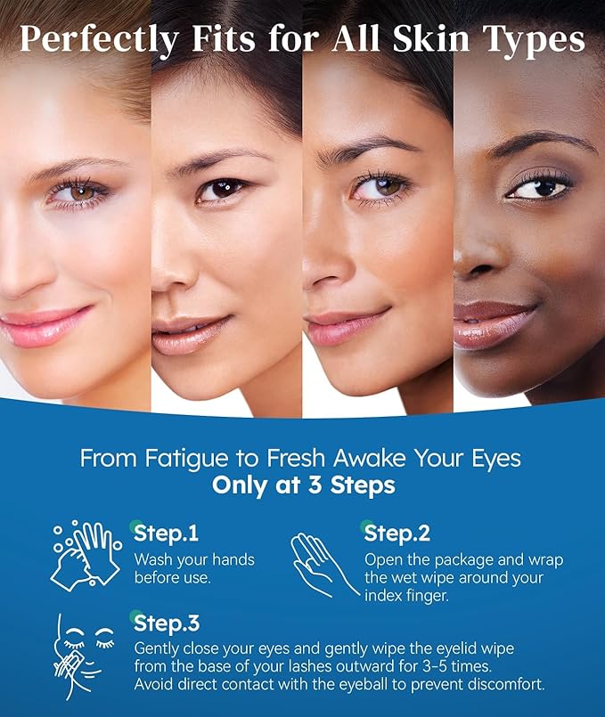 60 Packs Eyelid Cleansing Wipes for Dry Eye & Blepharitis + 30 Packs Steam Eye Mask Chamomile