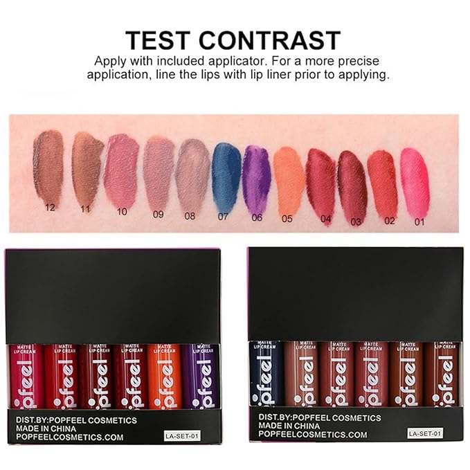 Lip Gloss Set, 6 Piece Matte Lipstick Makeup Set, Non-sticky, High Shine, Long Lasting Color Lip Gloss Set, Rich Color, Great Gifts for Holiday and Birthday - 078