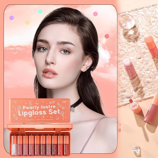 10 Colors Lip Tint Stain Set, Korean Plumping Lip Gloss Watery Lip Stain, Multi-use for Mini Liquid Lipstick & Cheek Tint Long Lasting Vivid Color #01