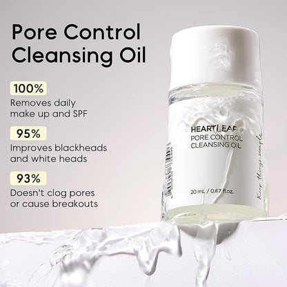 Heartleaf Pore Control Cleansing Oil Mini, Makeup Blackhead Remover, Travel Size, Korean Skin Care, Oil Cleanser for Face (20ml / 0.67 fl.oz.)