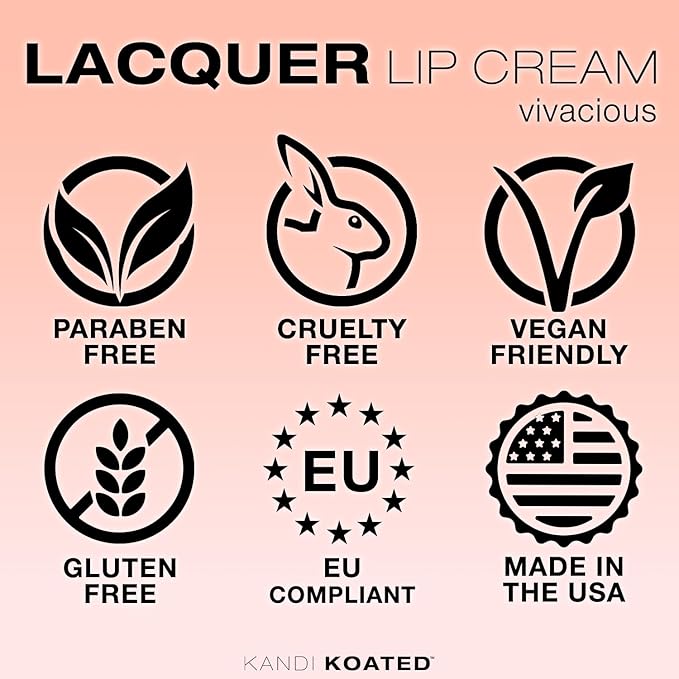 Kandi Koated Lacquer Illuminating Lip Cream [Vivacious] Creamy Lipstick | Natural Colors, Moisturizing Lip Lacquer, Paraben-Free, Cruelty-Free | Beauty & Makeup