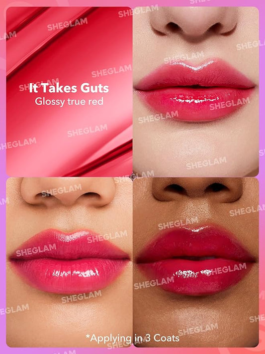 SHEGLAM Mirror Kiss High-Shine Lipstick Silky Jelly Texture Hydrated&Smooth Lip Gloss-It Takes Guts