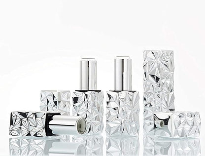 5 Packs 12.1mm Square Empty Lipstick Tubes Diamond Lip Balm Tube Container DIY Refillable Cosmetics Bottles with Magnetic Cap Beauty Packaging Bottle Holder Makeup Tool for Women Girl,Silver