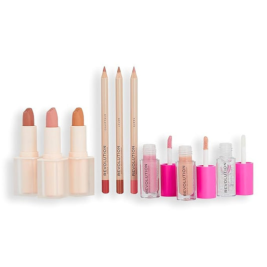 Makeup Revolution Ultimate Kiss Lip Gloss Collection, Lipsticks & Lip Liners Gift Box