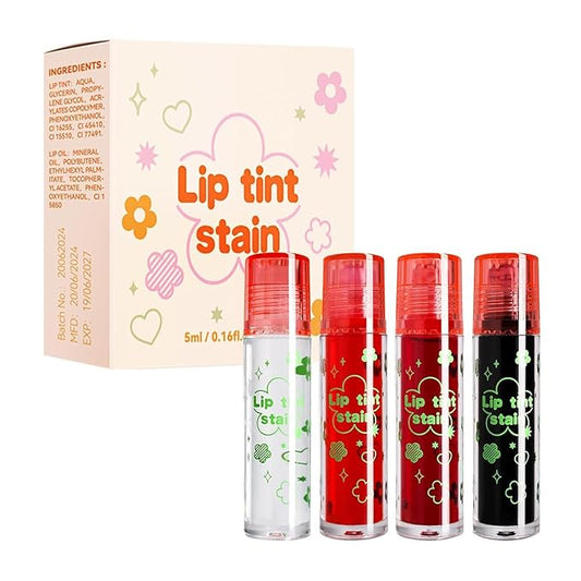 4PCS Rolling Ball Lip Oil Set, Long Lasting Hydrating & Moisturizing Lip Gloss Set for Kids Lip care, Transparent Lip Gloss for Dry and Chapped Lips (Set A, 0.16 Oz/Pcs)
