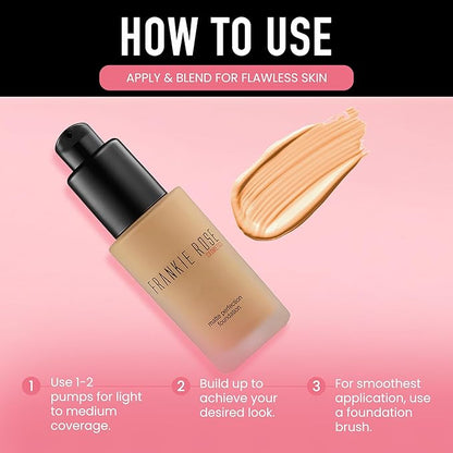 Frankie Rose Cosmetics Matte Perfection Foundation Makeup – Long-Lasting, Hydrating Foundation for Semi-Matte Finish - Foundation Full Coverage for All Skin Types - (Olive) 1.0 US fl oz / 30 ml