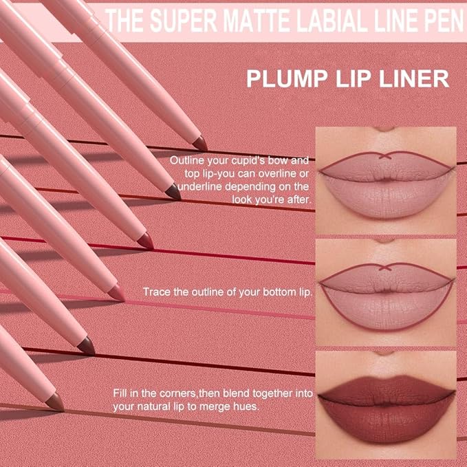 Kaely Matte Velvet Lip Liner Pencils Retractable for Shaping & Sculpting Lips, Red Brown Lip Pencils for Women Long Lasting Waterproof Rich Lip Colors Liner Crayon Lipstick delineador de labios 08