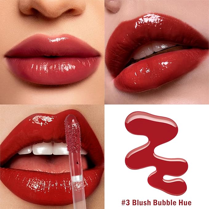 LIP VB Hydrating Lip Gloss Stain - 12HR Glossy Plump & Waterproof Moisture Lock, Non-Sticky Lip Treatment for Dry Lips Revival, Daily Wear & Night Care (Blush Bubble Hue)