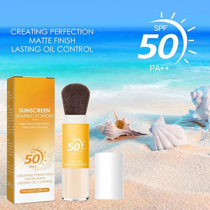 Mineral Sunscreen Setting Powder SPF 50, Mineral Brush Powder Oil Control Natural Matte Finish Loose Powder with Sunscreen Brush, Translucent Face Powder Smooth Lasting Lightweight Breathable