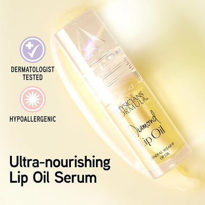 Physicians Formula Mineral Wear Diamond Lip Oil, High-Shine Serum Hybrid with Diamond Dust, Vitamin E, & Mineral Powder, Talc-Free, Cruelty-Free, & Vegan - Yellow Diamond