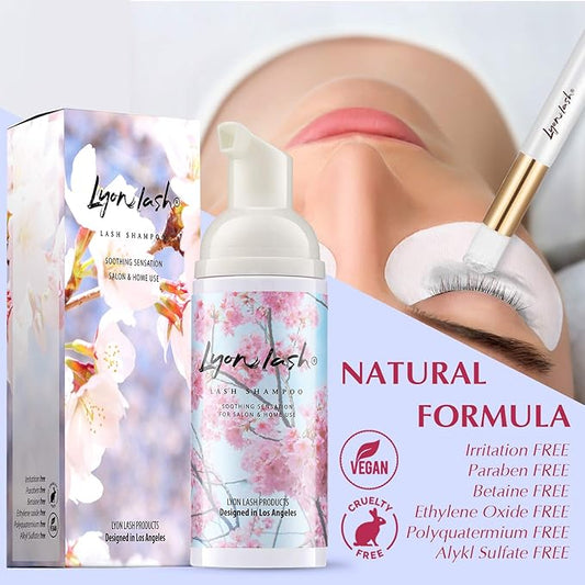 Lyon Lash Eyelash Extension Cleanser 150ml with Cleansing Brush, Foam Shampoo/Lash Bath, Gentle Formula for Sensitive people, To Remove Eye Makeup Oil & Dust & Mascara, For Professional and Home Use