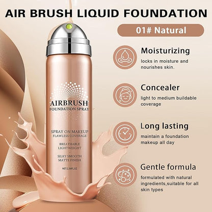 Air Brush Makeup Foundation and Makeup Primer for Face,Hydrates and Moisturizes,Buildable Coverage with Anti-aging Formula for Smooth Radiant Skin (01 Natural)