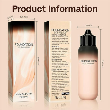 Full Coverage Liquid Foundation - Lightweight & Waterproof Moisturizing Foundation, Oil-Free & Nourishing Formula Concealer for Flawless and Long - Lasting Face Makeup & All Skin Types (#02 Natural)