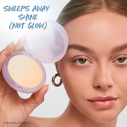 Kosas Cloud Set Face Setting Powder - Smoothing Shine Control, Soft, Sheer Translucent Makeup Finish, Portable & Long-Lasting Loose Pressed Baking Powder - Feathery (Sheer Light Medium)