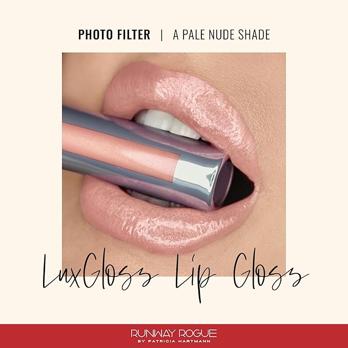 Runway Rogue LuxGloss Lip Gloss, High-Pigment Shimmery Pale-Nude Lip Gloss, ‘Photo Filter’