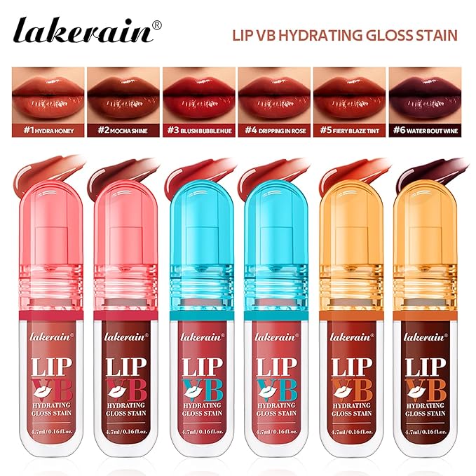 3PCS Lip Hydrating Glossy Lip Stain, Lip Tint with 12HR Hydration(#4 DRIPPING IN ROSE,#5 FIERYBLAZETIN,T#6 WATERBOUT WINE)