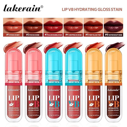 3PCS Lip Hydrating Glossy Lip Stain, Lip Tint with 12HR Hydration(#4 DRIPPING IN ROSE,#5 FIERYBLAZETIN,T#6 WATERBOUT WINE)