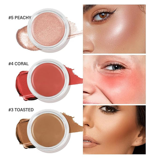 Cream Blush Contour Highlighter Palette, Bronzer Face Illuminator Kit With Brush, Contour Kit For Eyes, Cheeks And Lips