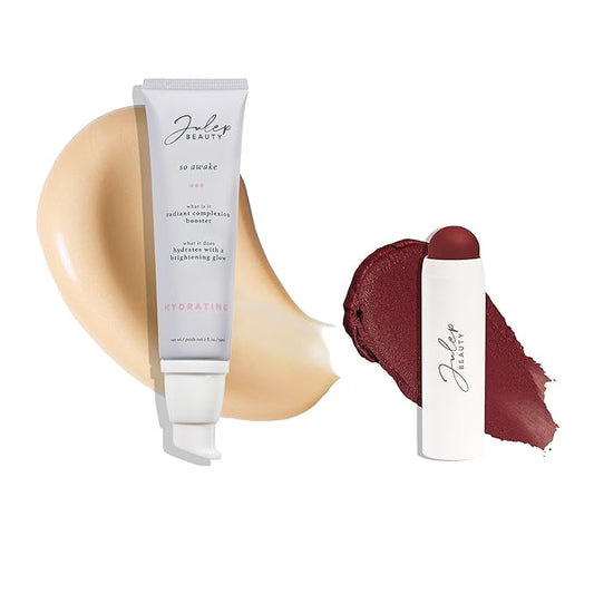 Julep Radiant Glow Duo: So Awake Snail Mucin Complexion Booster Moisturizer + Face Primer & Skip The Brush Cream-to-Powder Blush Stick in Passion Fruit Makeup & Skincare Set