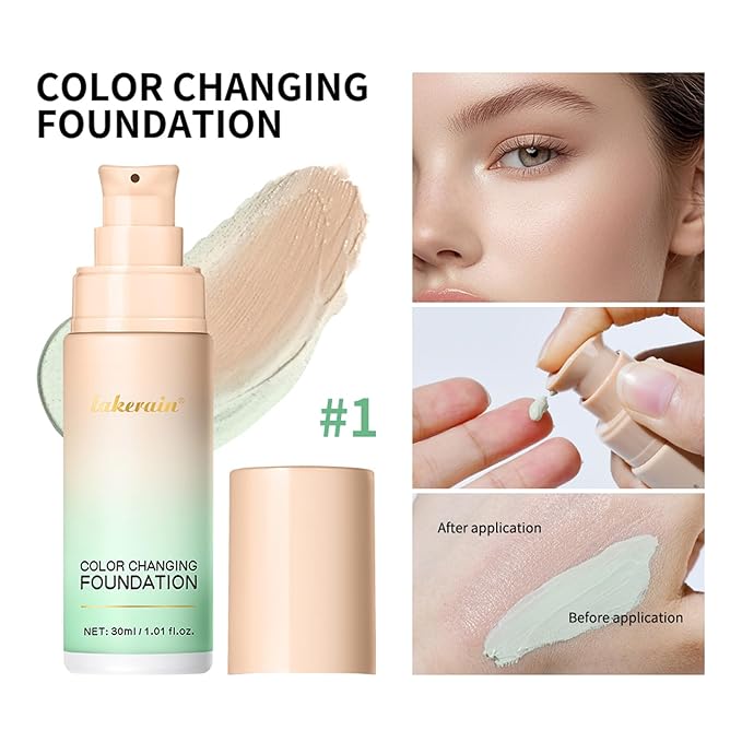 Colour Changing Foundation With Centella, CC Red Correction Cream, Color Correcting Formula for Blemishes, Red Skin, & Acne Marks, Liquid Foundation for Women-Green