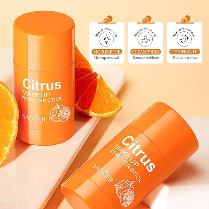 Citrus Makeup Remover Stick, Portable Deep Makeup Remover Cream, Mild Formula, Emulsifies In 1 Second, Quickly Removes Makeup With Zero Residue, Moisturizing And Refreshing