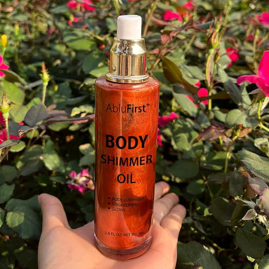 Shimmer Body Oil 4 Colors Face Glitter Summer Body Makeup Moisturizing Light Shimmering Glow Non-Sticky Party Luminizer and Illuminator Smooth (2.8 Fl Oz Pack of 1, Golden Brown)