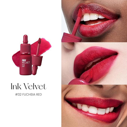 Peripera Ink the Velvet Lip Tint - High Pigment Color, Longwear, Weightless, Not Animal Tested, Gluten-Free, Paraben-Free (032 FUCHSIA RED)