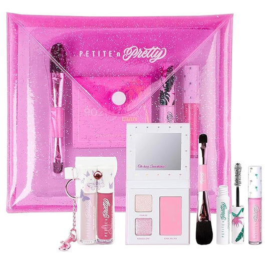 Petite 'n Pretty "Amazon Exclusive" Glow Basics Natural Makeup Starter Set and So Dreamy 10K Shine Lip Gloss Duo (First Freeze & Rosy Dreams) for Kids, Tweens, and Teens - Made in the USA