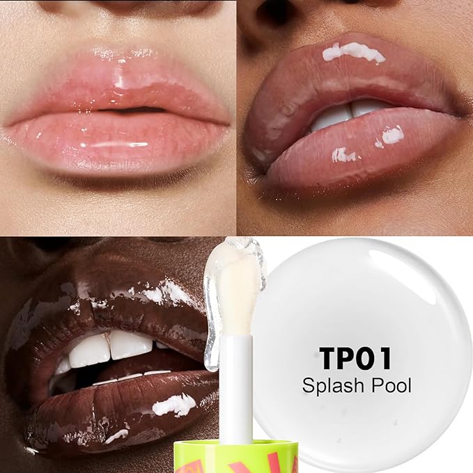 FOCALLURE Lip Oil,Moisturizing,Hydrating Lip Gloss,Transparent Toot Lip Glow Oil,Shiny Glossy Finish,Non-Sticky,Long Lasting,Tinted Lip Balm for Dry Lips and Lip Care,Splash Pool