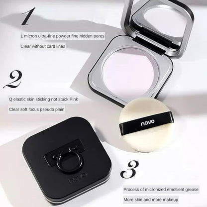 Novo Setting Powder - Oil Control, Long-Lasting Matte Finish, Lightweight, Sweatproof & Waterproof, Non-Caking, Ideal for Oily Skin, Velvet Smooth Texture with Built-In Powder Puff